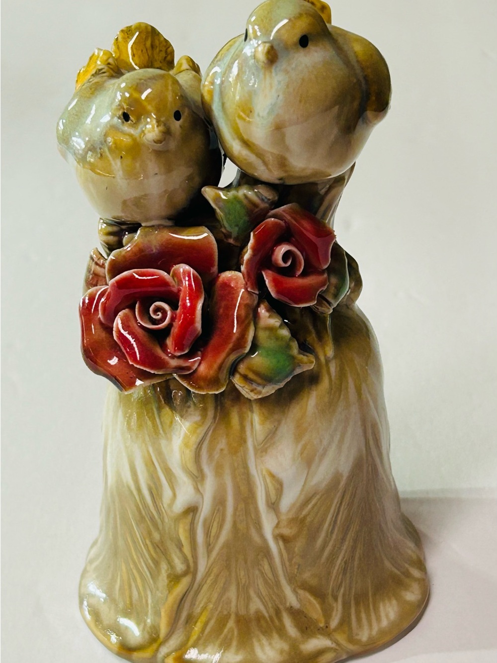 Hand Bell Love Birds & Red Roses Porcelain